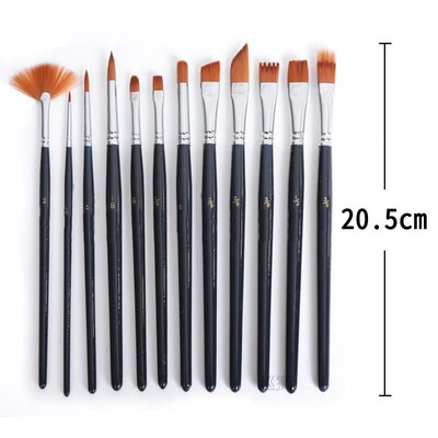12Pcs Nylon Hair Paint Brushe Set Multifunction Short Rod fo