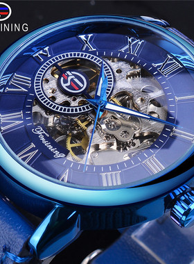 Men's blue manual mechanical watch流行蓝色 手动机械