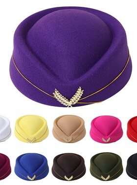 Solid Color Women Holiday Party Stewardess Hat Woolen Spring