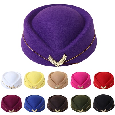 Solid Color Women Holiday Party Stewardess Hat Woolen Spring