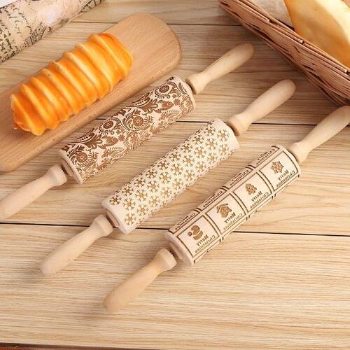 Embossing Rolling Pin Wooden Engraved Embossed Printing