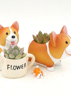 Decorative Flowerpot Plant Pots Corgi Desktop Garden Succule