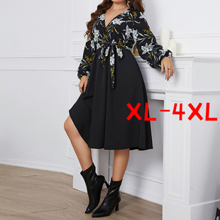 FASHION WINTER SEXY V NECK DRESS FAT WOMEN PLUS SIZE SKIRTS