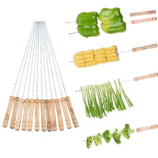 BBQ Meat Prods Skewers Long Grill Sticks Wooden Handle