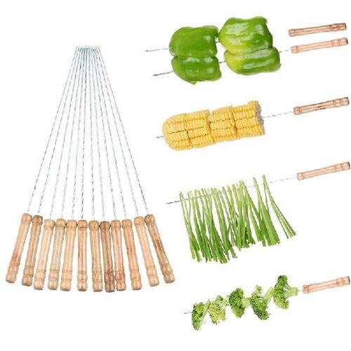 BBQ Meat Prods Skewers Long Grill Sticks Wooden Handle