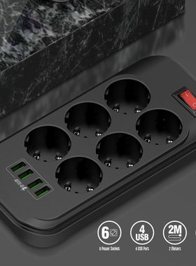 4 USB Phone Charger Multiple Power Sockets 6 EU Outlet