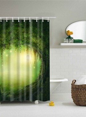 Shower Curtains Polyester-Fabric Forest-Trees Hooks-Accessor