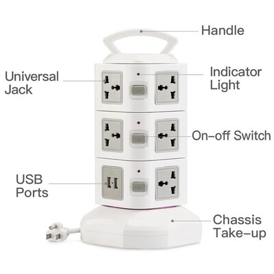 Tower Power Strip Vertical Multi Socket 7/11/15/19 Outlet
