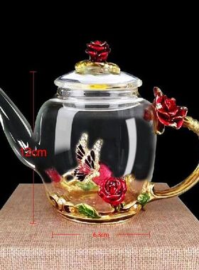 Elegant Enameled Crystal Glass Rose heat-resistant Tea pot