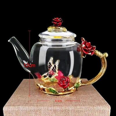 Elegant Enameled Crystal Glass Rose heat-resistant Tea pot