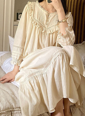 Retro White Lolita Nightdress Women Home Clothes Summer Autu