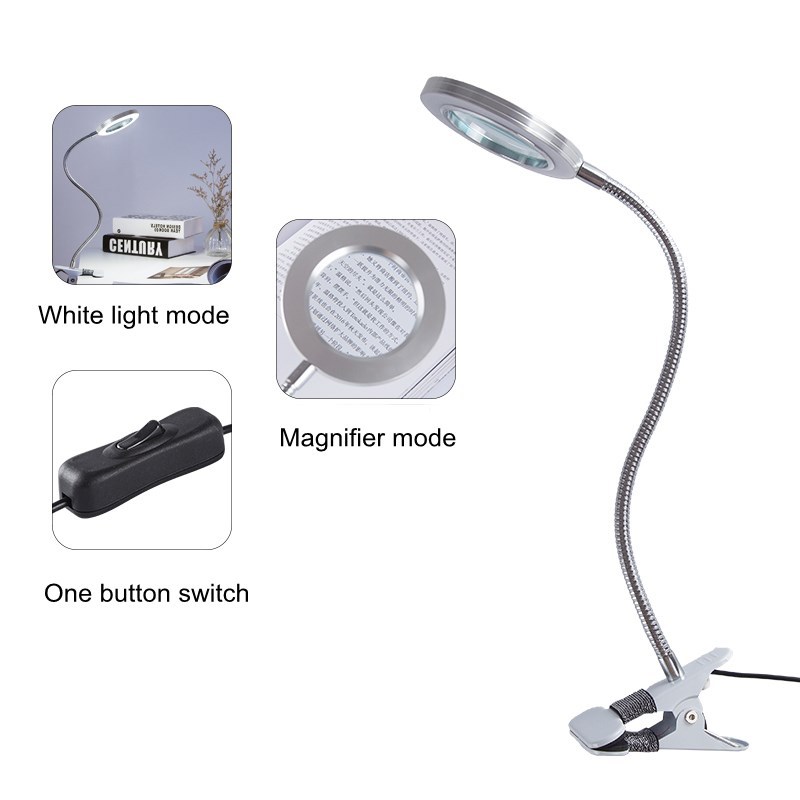 LED Desk Lamp Clip on Light Magnifying Glass Clamp Lamp Eye
