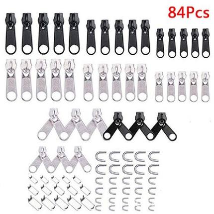 84Pcs Replacement zipper repair kit easy pull metal zipper