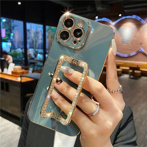 Korea 3D Crystal Square Holder Gold Plating Phone Case For i