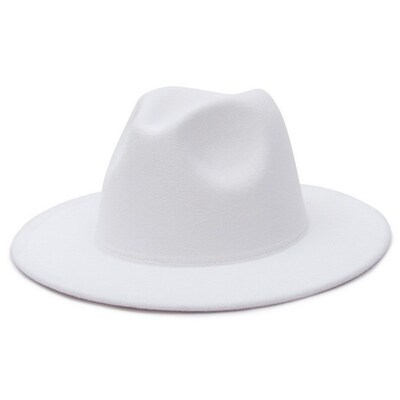 All-match Wide Brim Fedora Hat Wo Solid Color Wool Felt Hat