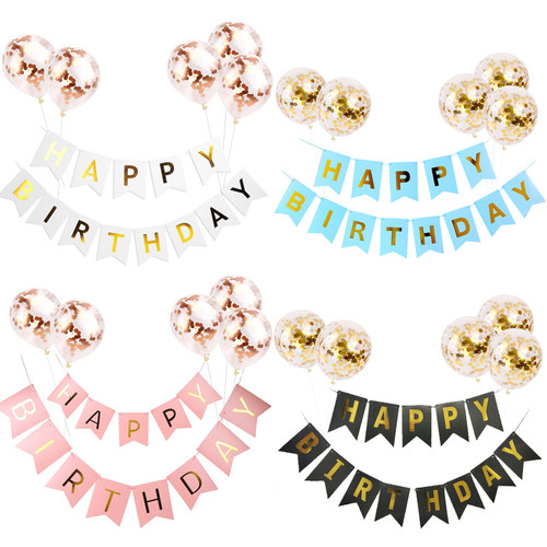 1set Happy Birthday Letter Banner Rose Gold blue Confetti la