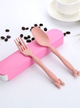 Children Fork Scoop Flatware Set Spoon Wheat Straw Portable