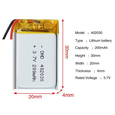 3.7V 200mAh 402030 Lithium Polymer Li Po li ion Rechargeabl
