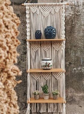 Boho Macrame Wall Hanging Shelf 3 Tier Handmade Woven