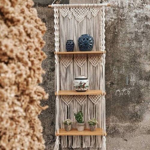 Boho Macrame Wall Hanging Shelf 3 Tier Handmade Woven