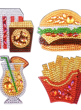 4pcs DIY Full Drill Diamond Fridge Magnets Burger Fries