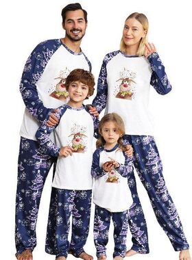 Christmas Family Pajamas Set Deer Print Pjs Plaid Long