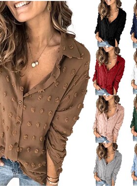 2021 ms color hair bulb shirt collar, long sleeve blouse