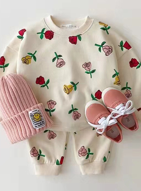 LZH 2022 Autumn Toddler Girls Clothes Set Print Tops+Trouser
