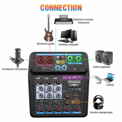 M4 Bluetooth DJ Mic Audio Mixer Contrl Digital Display Music