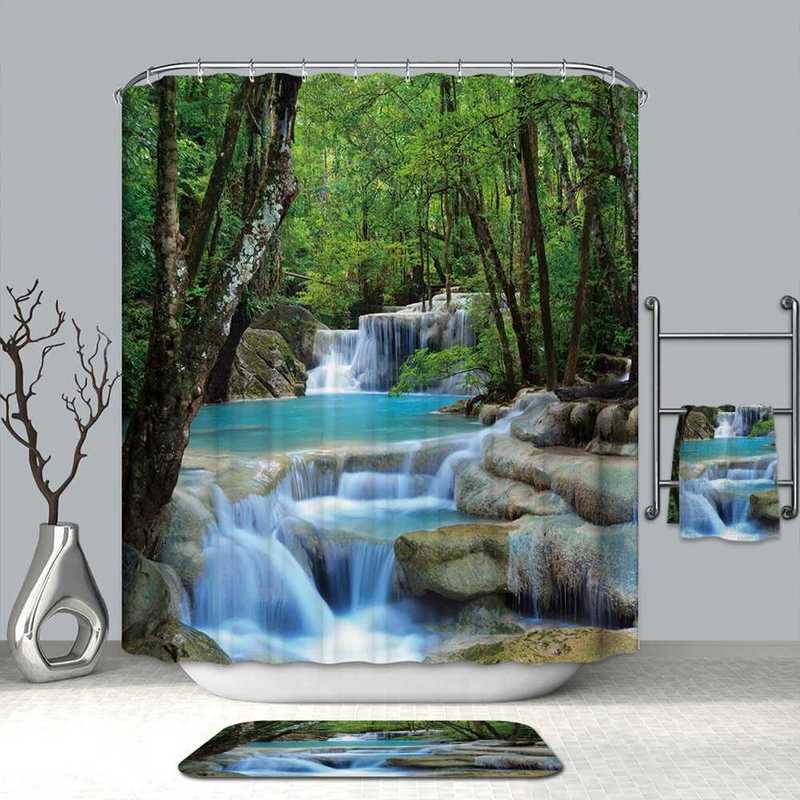 Shower Curtains 3d-Waterfall Bathroom And for Scenery Mildew
