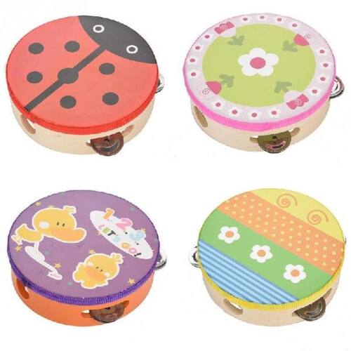 15cm Cartoon Wooden Handheld Tambourine Freestyle Hand Drum