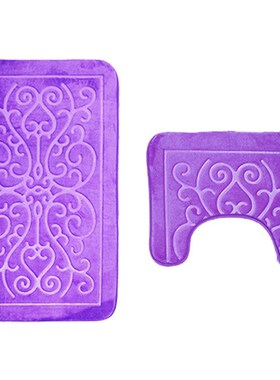 3D Embossed Bathroom Bath Mat Set Toilet Carpet Rug Flannel