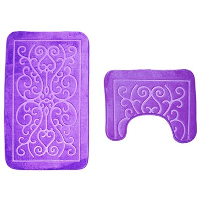3D Embossed Bathroom Bath Mat Set Toilet Carpet Rug Flannel