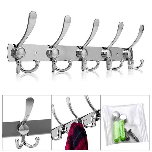 10 Hooks Stainless Steel Coat Rack Wall Door Mounted Hanger
