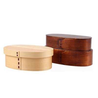 Wooden Lunch Box Japanese Bento Picnic Dinnerware Set with B