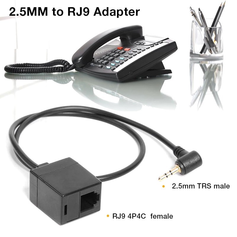 2PCS 2.5mm TRS Male to RJ9 4P4C Female Plug Headset Jack Te