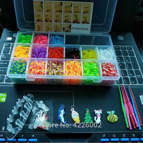 Elastic Rubber Loom Bands DIY Tool set Box Weave Gum Make Br