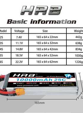 HRB RC Lipo 2S 3S Battery 10000mAh 4S 5S 6S 7.4V 11.1V 14.8