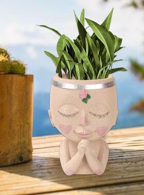 Head Planter Pot Female Face Flower Pot Resin Cactus