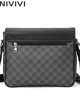 Luxury Brand Men's Shoulder/Crossbody Bag Leather Plaid