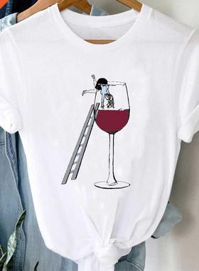 T-shirts Women Cartoon Wine Funny Fashion Clothing Spring Su