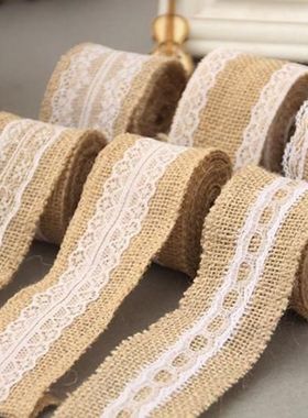 2M Vintage Lace Edged Burlap Ribbon Rustic Wedding Party
