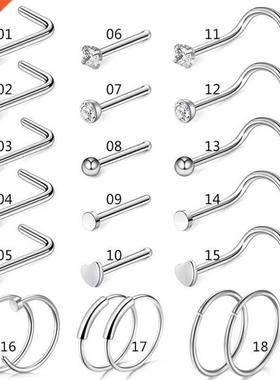 5/9/21Pcs 20G Nose Studs Surgical Steel Nostril Studs Screws