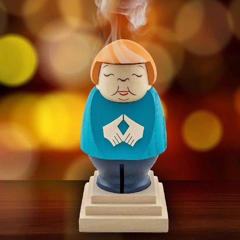 1pc angela merkel cartoon figure wooden statue 14*6.5cm