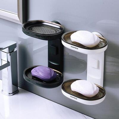 Double Layer Wall Mount Soap Rack Draining Holder Kitchen