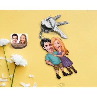 Personalized Valentine Caricature Of Wood Keychain Couple Go