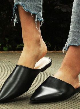 Flat Shoes 2022 Fashion Mules For Women PU Leather Pointed