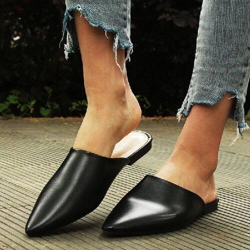 Flat Shoes 2022 Fashion Mules For Women PU Leather Pointed