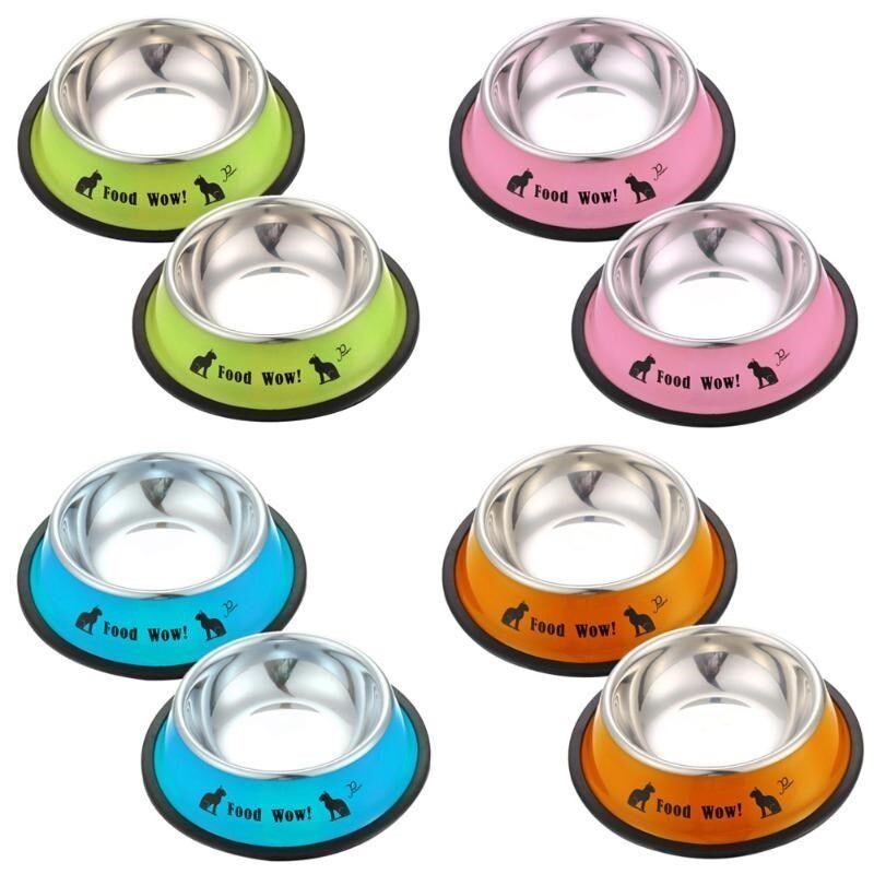 1pc stainless steel anti-skid dog cat food water bowl 适用于