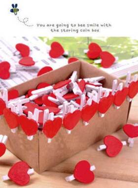 20PCS Mini Red Lover Heart Shaped Wooden Clips Memo Book Cli